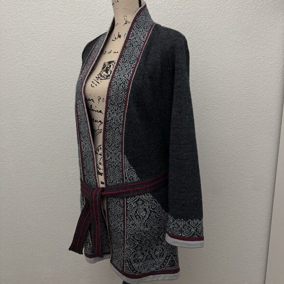 Dale of Norway Sweater Size Medium Open Front Long Belted Gray Cardigan - Picture 10 of 16